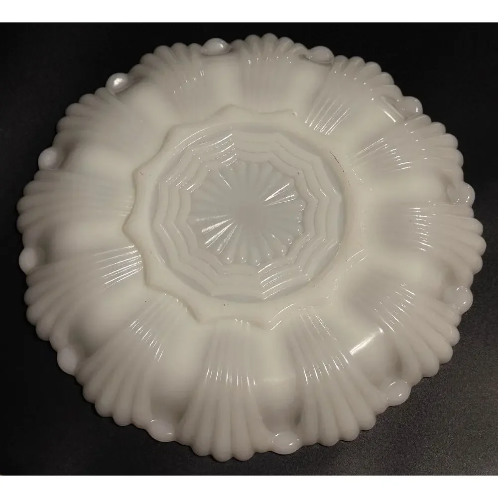 2 Anchor Hocking Fire King Milk Glass Deviled Egg Plates 22K Gold Trim Platters